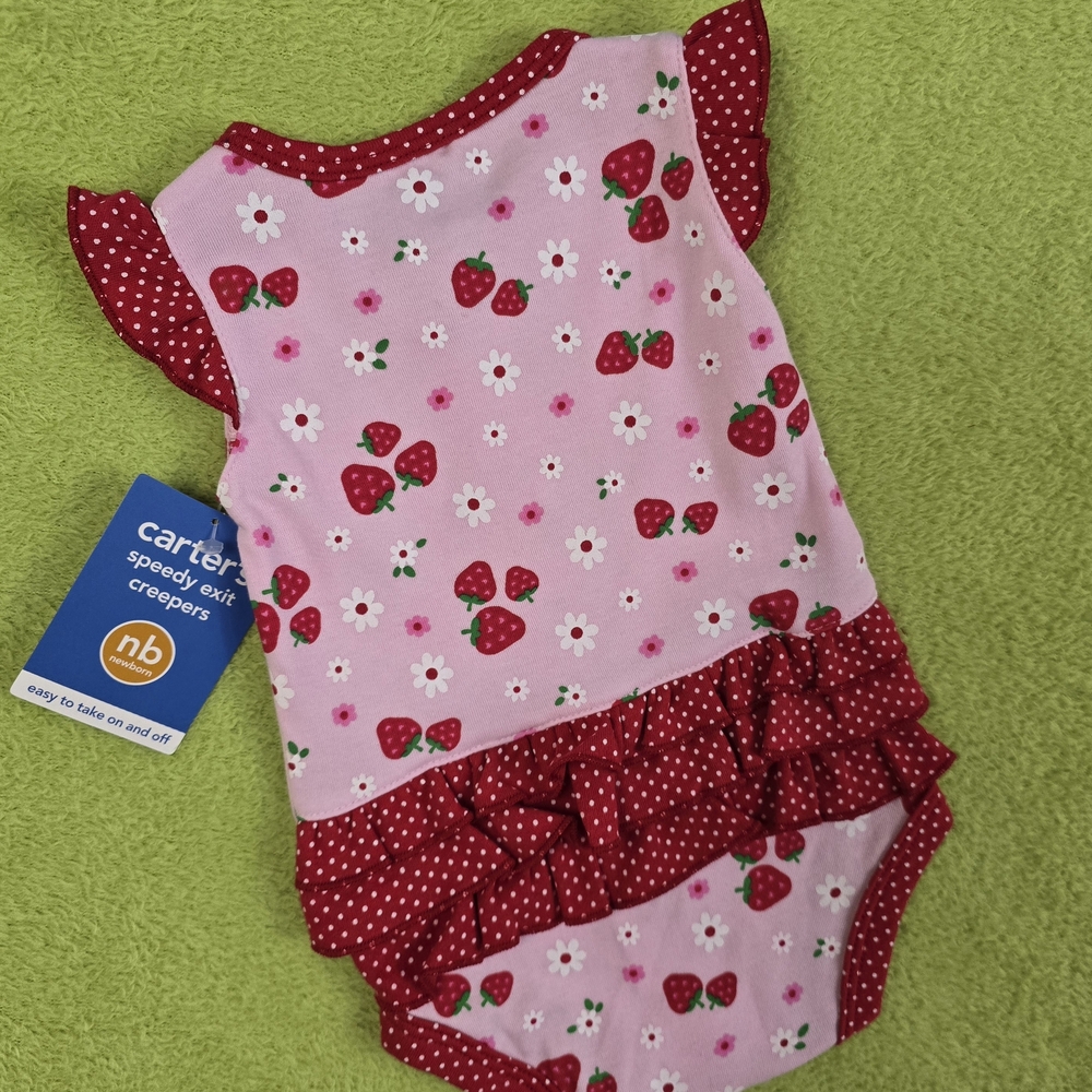 NWT 9-12M baby GIRL CREEPER Pink & Red Strawberry Bodysuit ROMPER ONESIE (Q2)